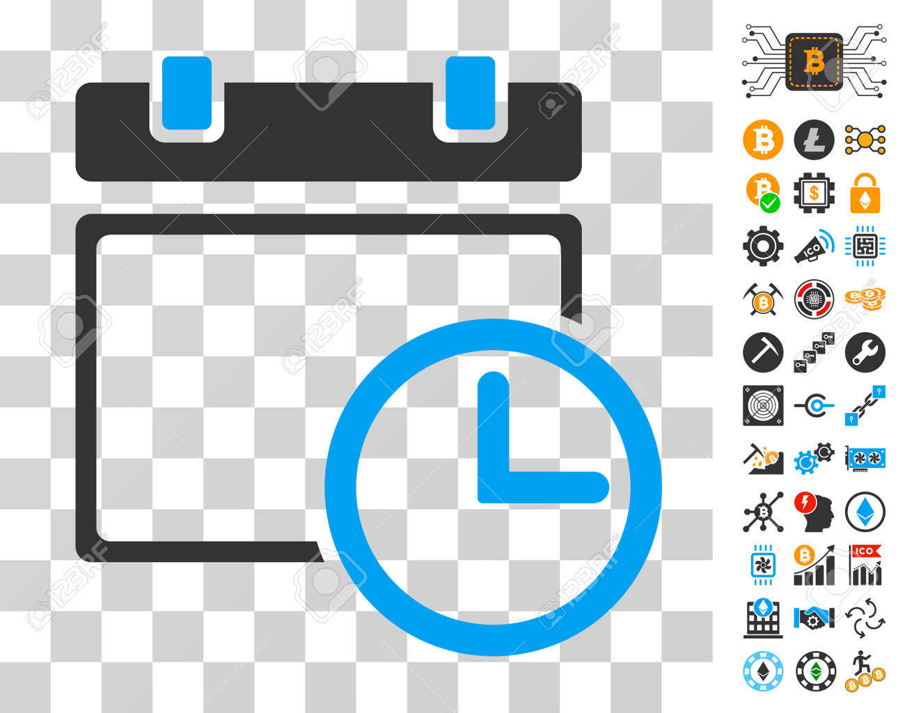 Date And Time Pictograph With Bonus Bitcoin Mining And Blockchain - 